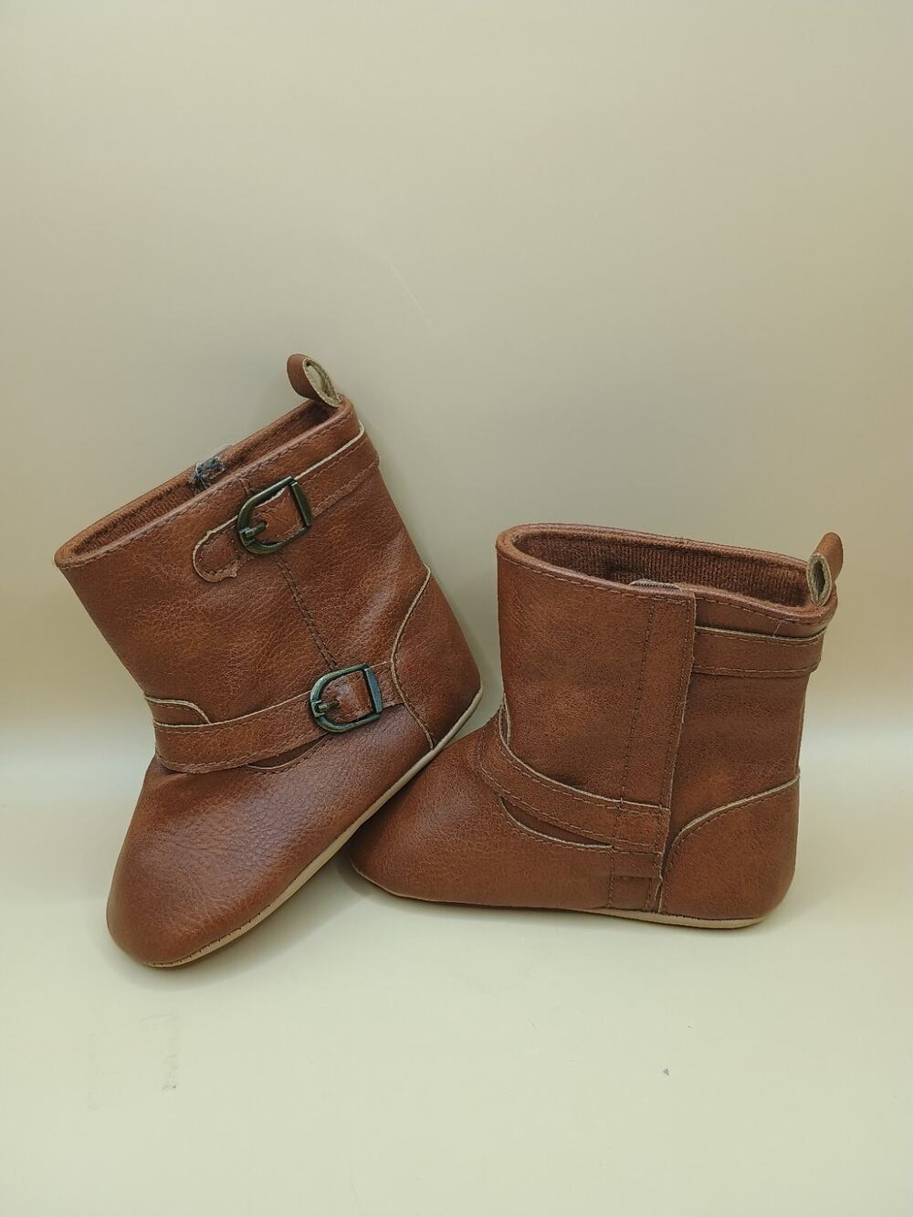 Leather Faux Baby Girl Booties Brown Boots 18-24 Pull On Hook & Latch Old Navy